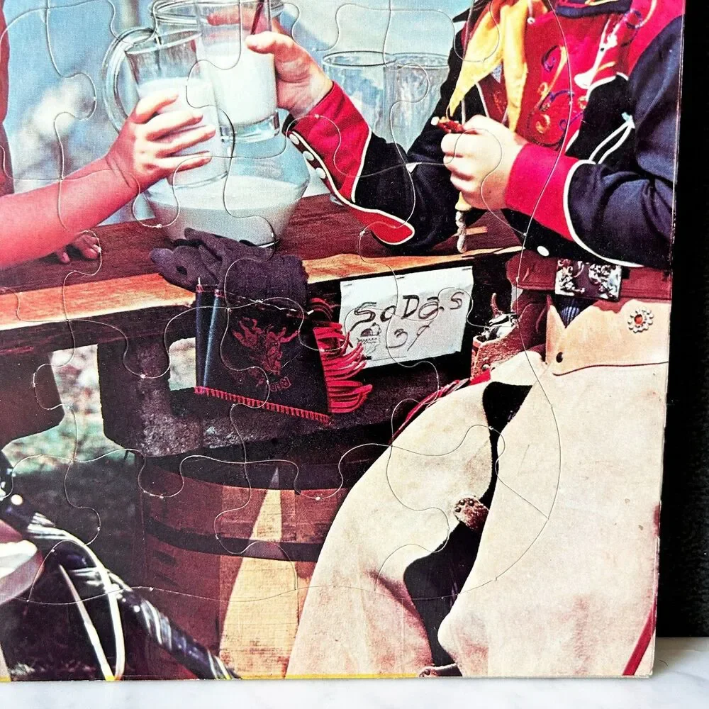 Vintage 1950s Dry Gulch Little Cowboy Drinking Milk Frame Tray Puzzle 28 Pieces